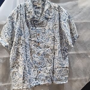 Maui Blue and White Leaf Print Button-Up Shirt